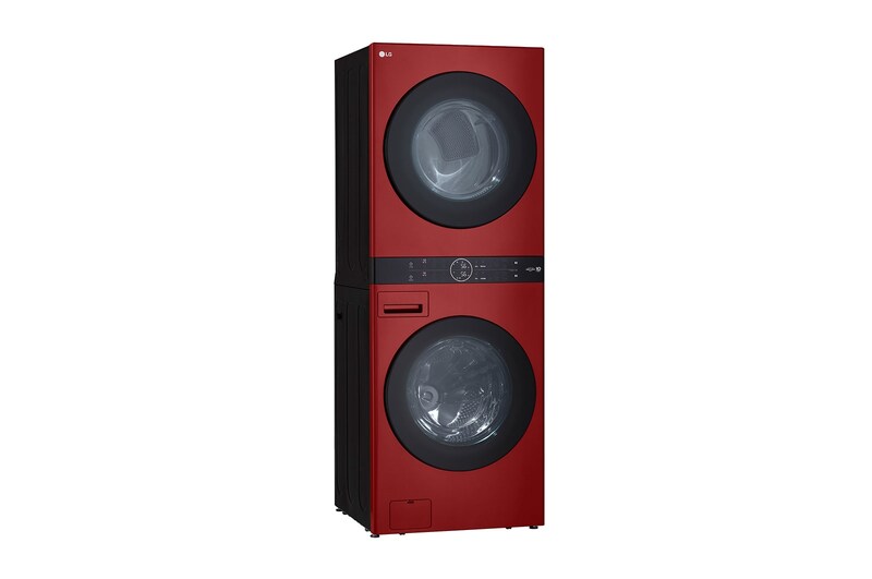 LG Torre de lavado LG WashTower™. Lavadora y secadora eléctrica, carga frontal inteligente, motor Inverter con inteligencia artificial AI DD™ y conectividad LG ThinQ (capacidad: 22 kg cada una; color: Rojo), WK22RS6E
