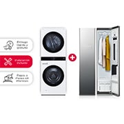 LG Combo: Torre de lavado LG WashTower™ + Sistema de vapor LG Styler. La pureza y frescura del vapor con la eficiencia de la inteligencia artificial., WK22WS6-S3MFBN