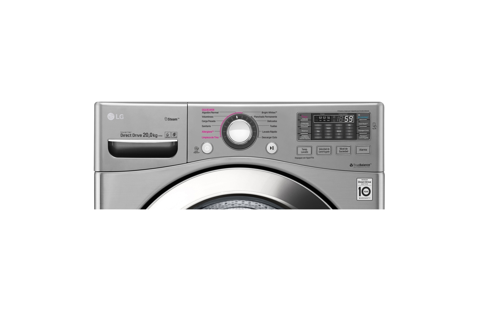 LG Lavadora Carga Frontal 6 Motion DD con Motor Inverter Direct Drive, Smart Diagnosis™ 20 Kg color Deluxe steel Compatible con LG TWINWash™ Mini, WM20VVS6