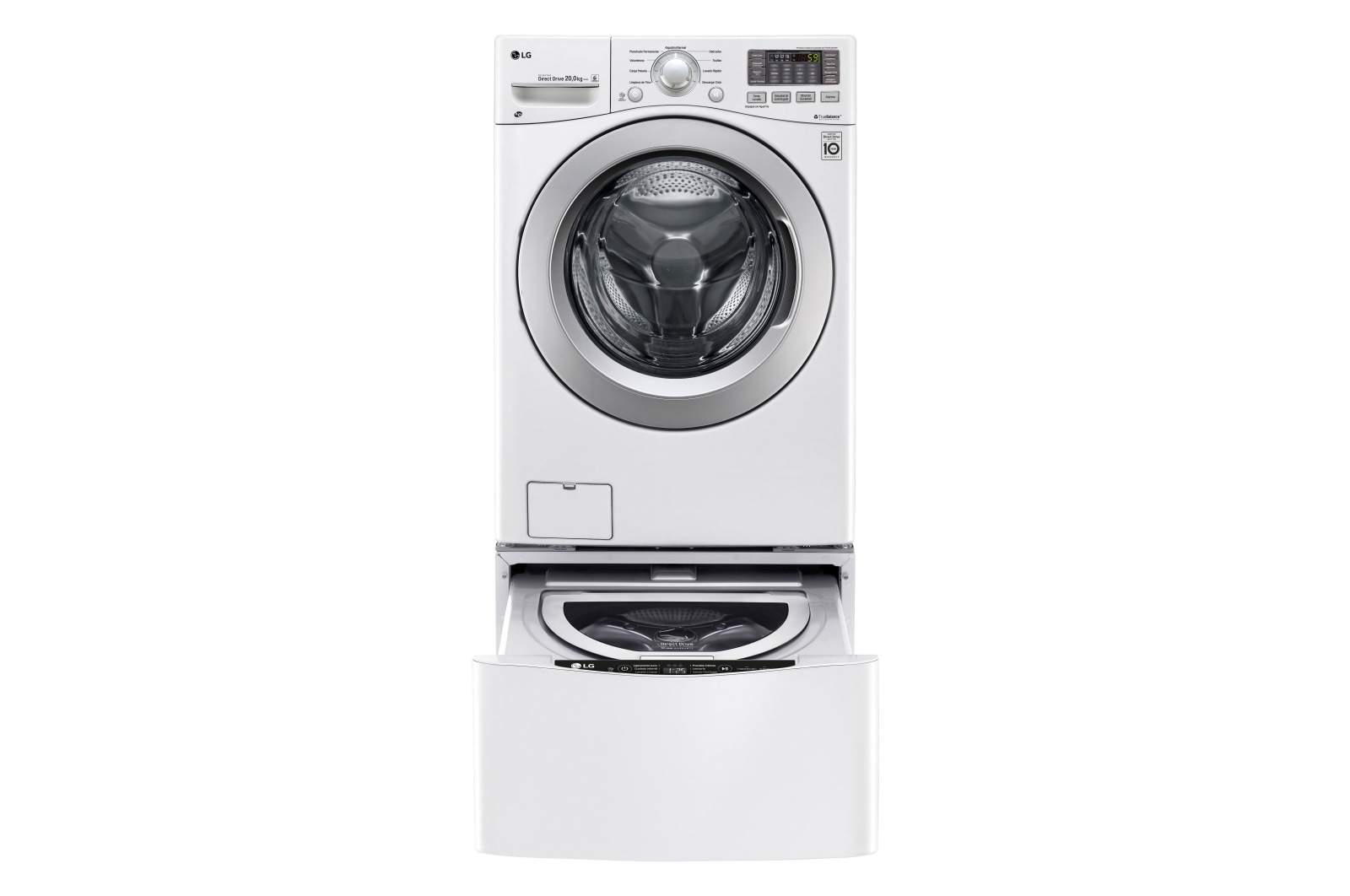 Vista frontal de Lavadora Carga Frontal 6 Motion DD con Motor Inverter Direct Drive, Smart Diagnosis™ 20 Kg color Blanca Compatible con LG TWINWash™ Mini WM20WV6