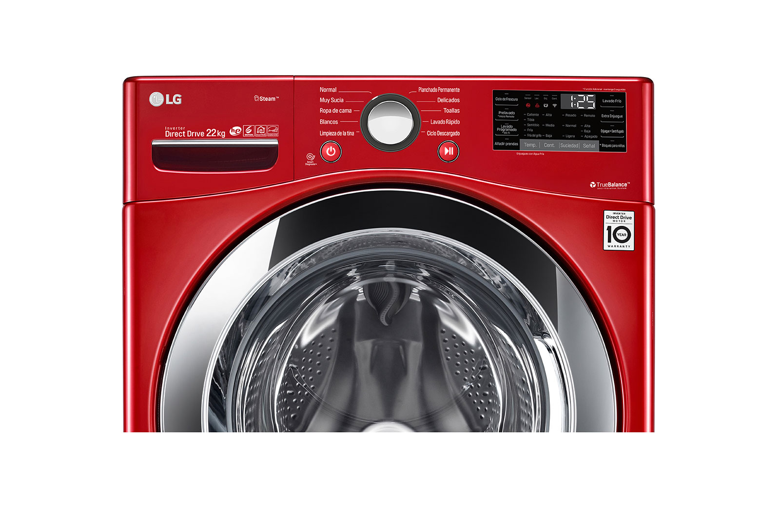 LG Lavadora Smart Carga Frontal 6 Motion DD con Motor Inverter Direct Drive, con LG ThinQ,  22 Kg color Roja, WM22RV2S6