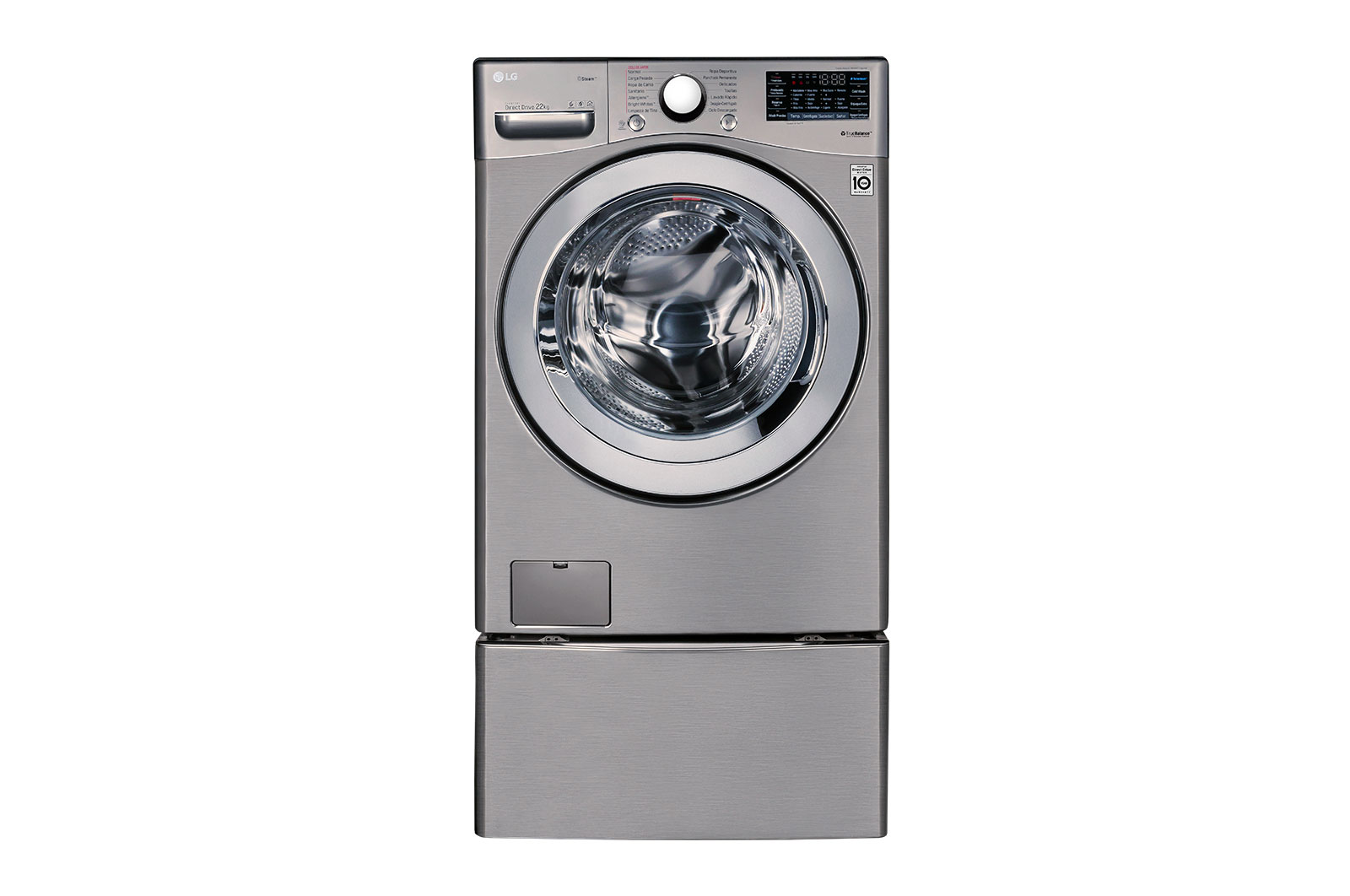 Vista frontal de Lavadora LG Carga Frontal  Inverter DD con Ciclos con vapor Steam™ 22 kg - Color Acero - WM22VV2S6 WM22VV2S6