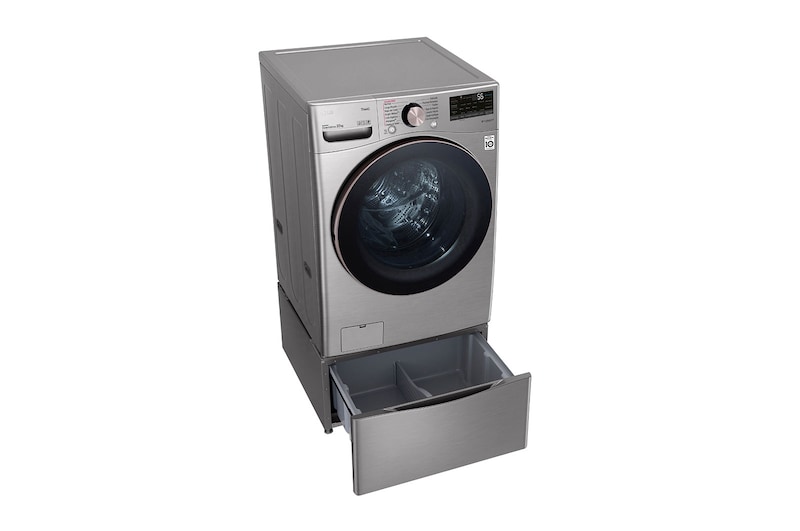 LG Lavadora LG Carga Frontal Inteligente con Pedestal, con AI DD™ (Inteligencia Artificial) con TurboWash  y conectividad ThinQ, capacidad 22 Kg– Color Plata, WM22VV2S6GR.WDP4V