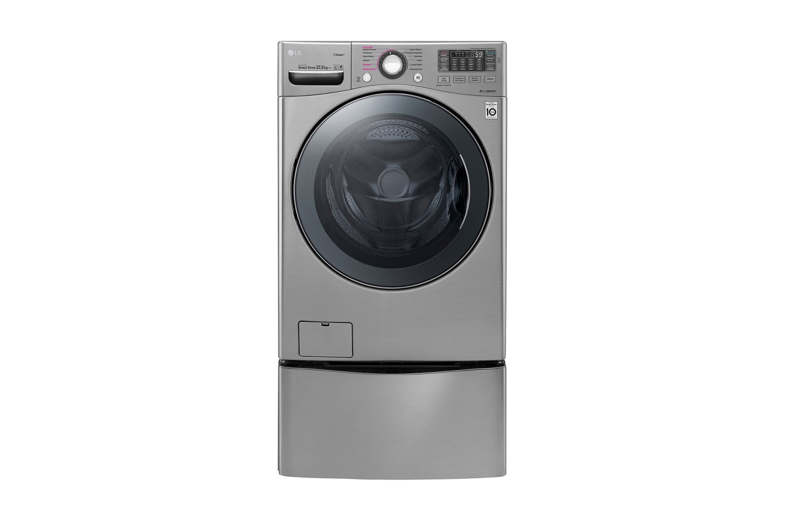 LG Lavadora Carga Frontal 6 Motion DD con Motor Inverter Direct Drive, Smart Diagnosis™ 22 Kg color Deluxe steel Compatible con LG TWINWash™ Mini, WM22VVS6