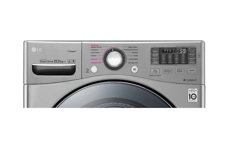 LG Lavadora Carga Frontal 6 Motion DD con Motor Inverter Direct Drive, Smart Diagnosis™ 22 Kg color Deluxe steel Compatible con LG TWINWash™ Mini, WM22VVS6