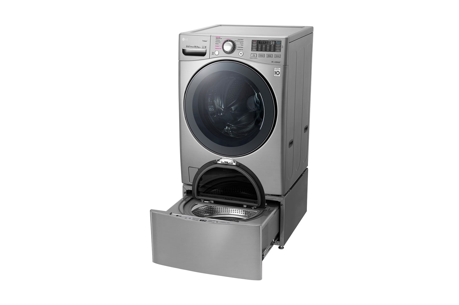 LG Lavadora Carga Frontal 6 Motion DD con Motor Inverter Direct Drive, Smart Diagnosis™ 22 Kg color Deluxe steel Compatible con LG TWINWash™ Mini, WM22VVS6