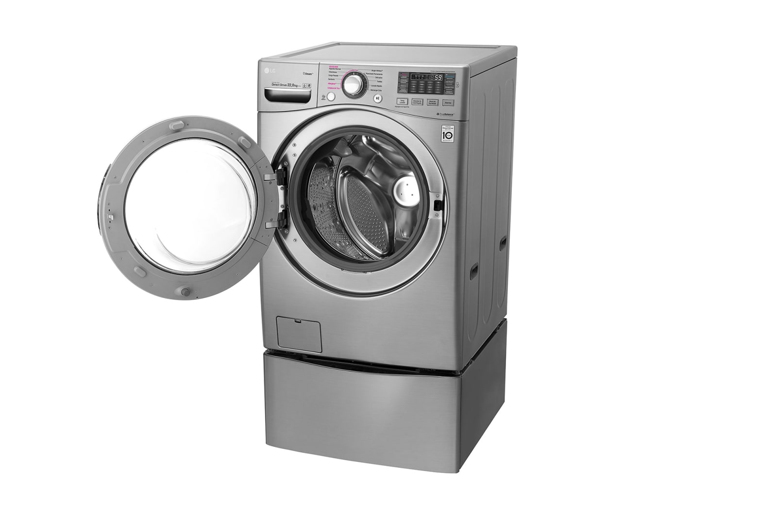 LG Lavadora Carga Frontal 6 Motion DD con Motor Inverter Direct Drive, Smart Diagnosis™ 22 Kg color Deluxe steel Compatible con LG TWINWash™ Mini, WM22VVS6