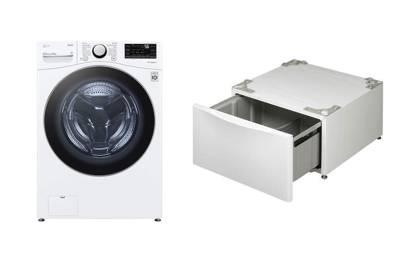 LG Lavadora LG Carga Frontal Inteligente Inverter AI DD™ (Inteligencia Artificial), 22 Kg + Pedestal - Blanco, WM22WV26SR.WDP4W