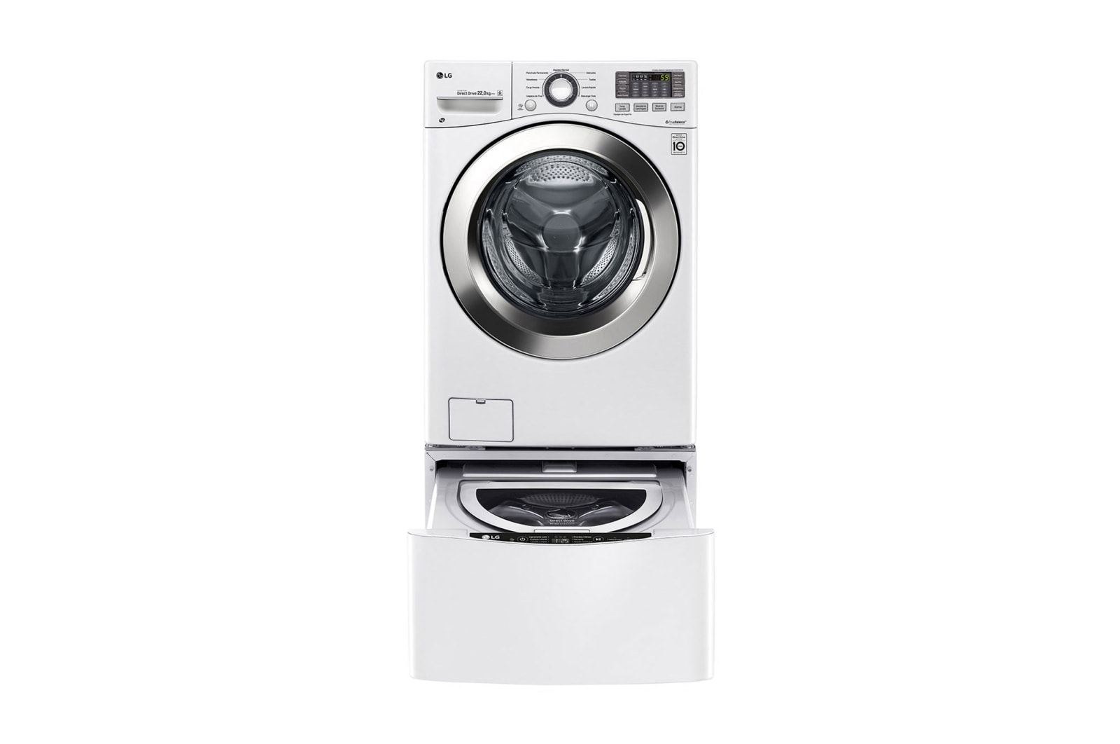 Vista frontal de Lavadora Carga Frontal 6 Motion DD con Motor Inverter Direct Drive, Smart Diagnosis™ 22 Kg color Blanca Compatible con LG TWINWash™ Mini WM22WV6