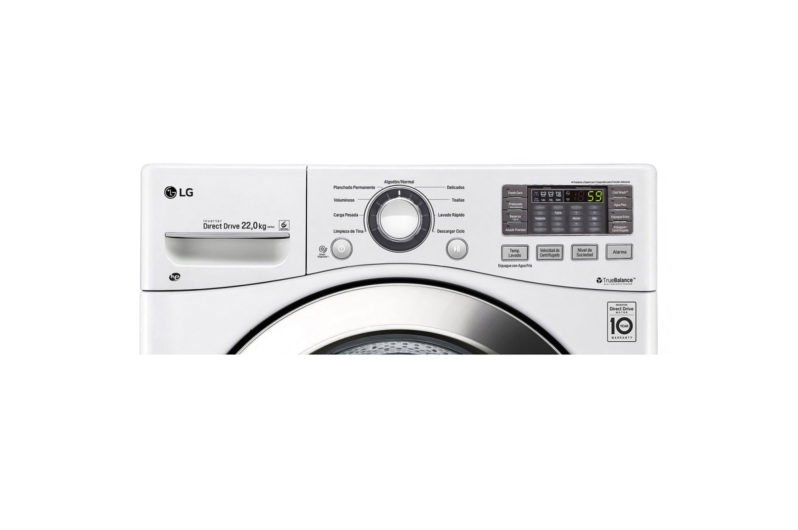 LG Lavadora Carga Frontal 6 Motion DD con Motor Inverter Direct Drive, Smart Diagnosis™ 22 Kg color Blanca Compatible con LG TWINWash™ Mini, WM22WV6