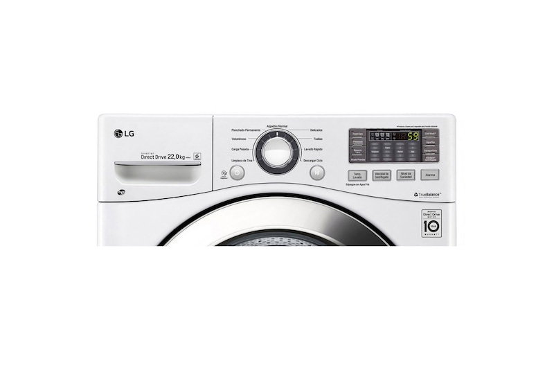 LG Lavadora Carga Frontal 6 Motion DD con Motor Inverter Direct Drive, Smart Diagnosis™ 22 Kg color Blanca Compatible con LG TWINWash™ Mini, WM22WV6