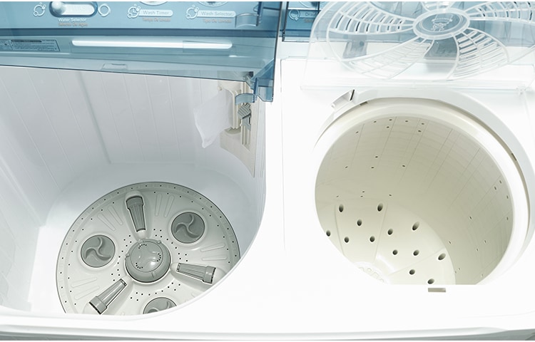 LG Lavadora Carga Superior Doble Tina con Sistema sin aspas Roller- Jet 16Kg color Blanca, WP-1660R