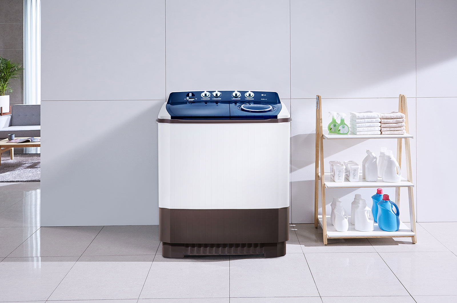 LG Lavadora LG Carga Superior Doble tina  con Sistema sin aspas Roller- Jet 14 Kg - Blanca - WP14WAR, WP14WAR
