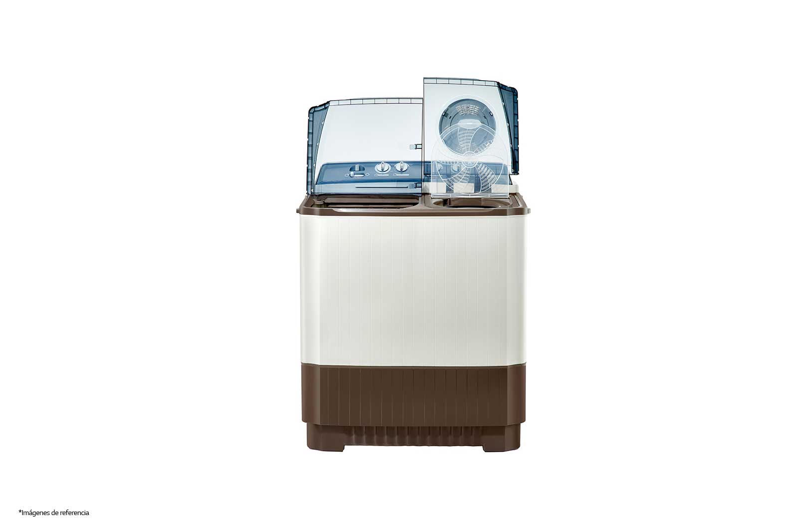 LG Lavadora Carga Superior Doble Tina con Sistema sin aspas Roller- Jet 17Kg color Blanca con café, WP17WA