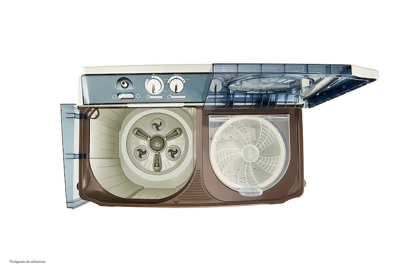 LG Lavadora Carga Superior Doble Tina con Sistema sin aspas Roller- Jet 17Kg color Blanca con café, WP17WA