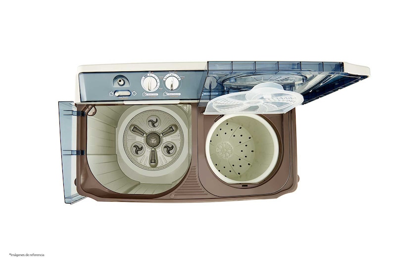 LG Lavadora Carga Superior Doble Tina con Sistema sin aspas Roller- Jet 17Kg color Blanca con café, WP17WA
