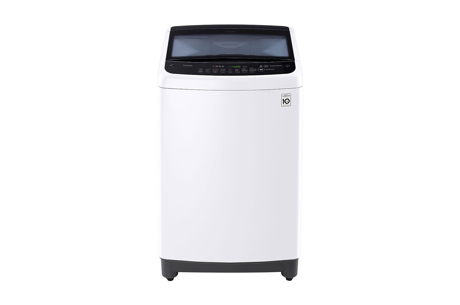 Vista frontal de Lavadora Carga Superior 3 Smart Motion &#43; TurboDrum™ con Motor Smart Inverter 19 Kg color Blanca con panel negro WT19WSBP
