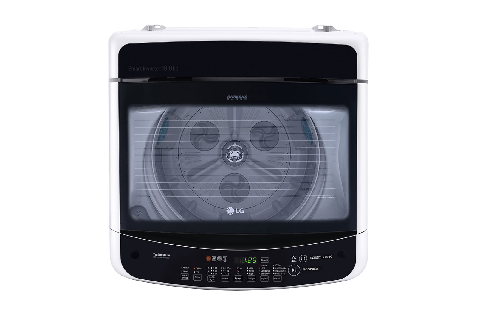 LG Lavadora Carga Superior 3 Smart Motion + TurboDrum™ con Motor Smart Inverter 19 Kg color Blanca con panel negro, WT19WSBP