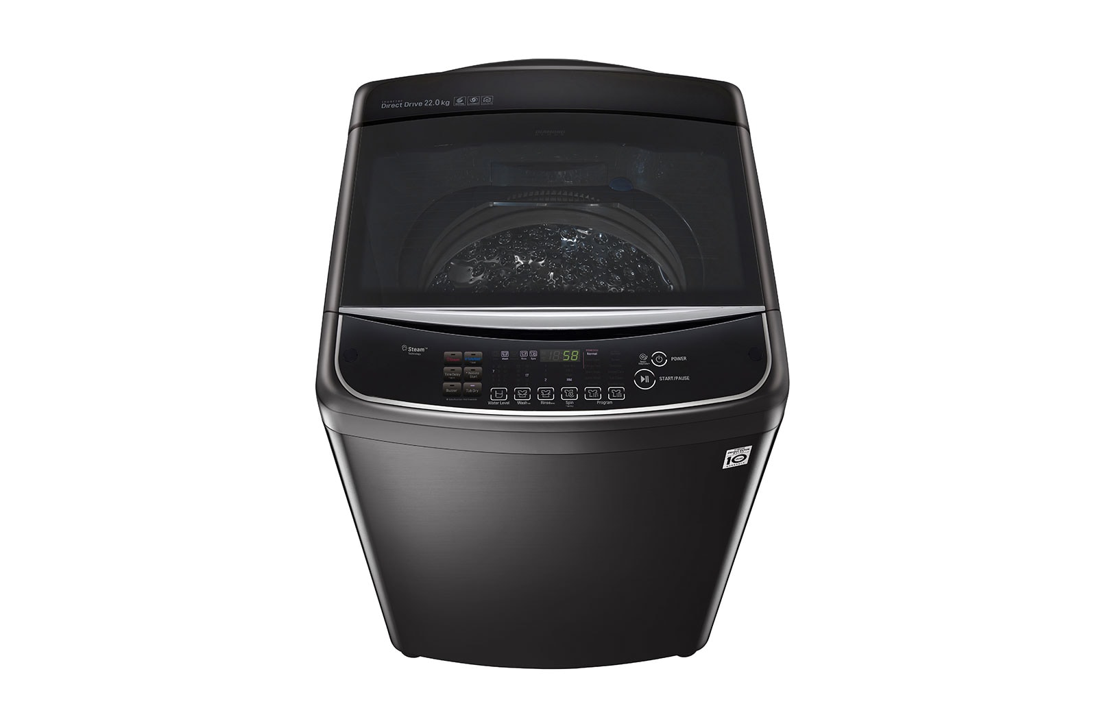 LG Lavadora Carga Superior Inteligente 6 Motion DD con Motor  Inverter Direct Drive, True Steam 22Kg color Black Steel con Conectividad LG ThinQ, WT22BSS6H