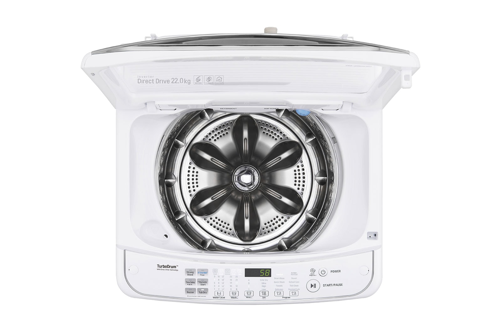 LG Lavadora smart Carga Superior 6 Motion DD, con Motor Inverter Direct Drive, Turbo Shot  22kg color Blanco, WT22WS6H