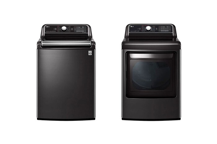 LG Lavadora Carga Superior Inteligente 6 Motion DD con Motor Inverter Direct Drive, True Steam 25Kg color Black Steel con Conectividad LG ThinQ + Secadora de gas LG Inteligente con ciclos de vapor TrueSteam™, Sensor Dry y Conectividad LG ThinQ, 25 Kg - Color acero negro, WT25BTS6H.DT25BT