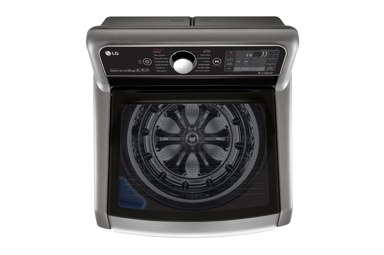 LG Lavadora Carga Superior Inteligente  6 Motion DD, con Motor Inverter Direct Drive, Turbo Shot 25Kg color Plata con Conectividad LG ThinQ, WT25VTS6H