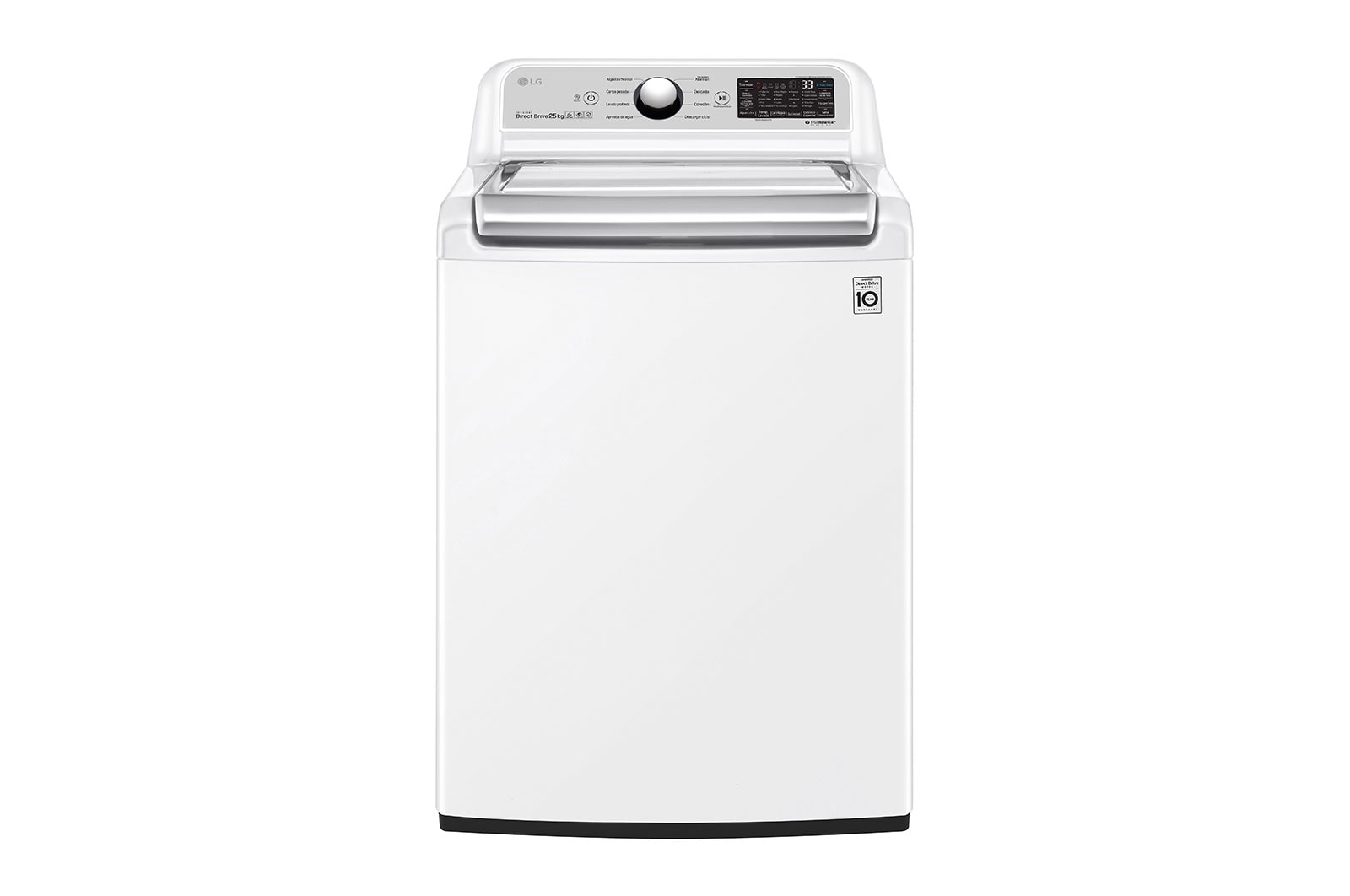 Vista frontal de Lavadora smart Carga Superior 6 Motion DD, con Motor Inverter Direct Drive, Turbo Wash 25Kg color Blanco WT25WT6H