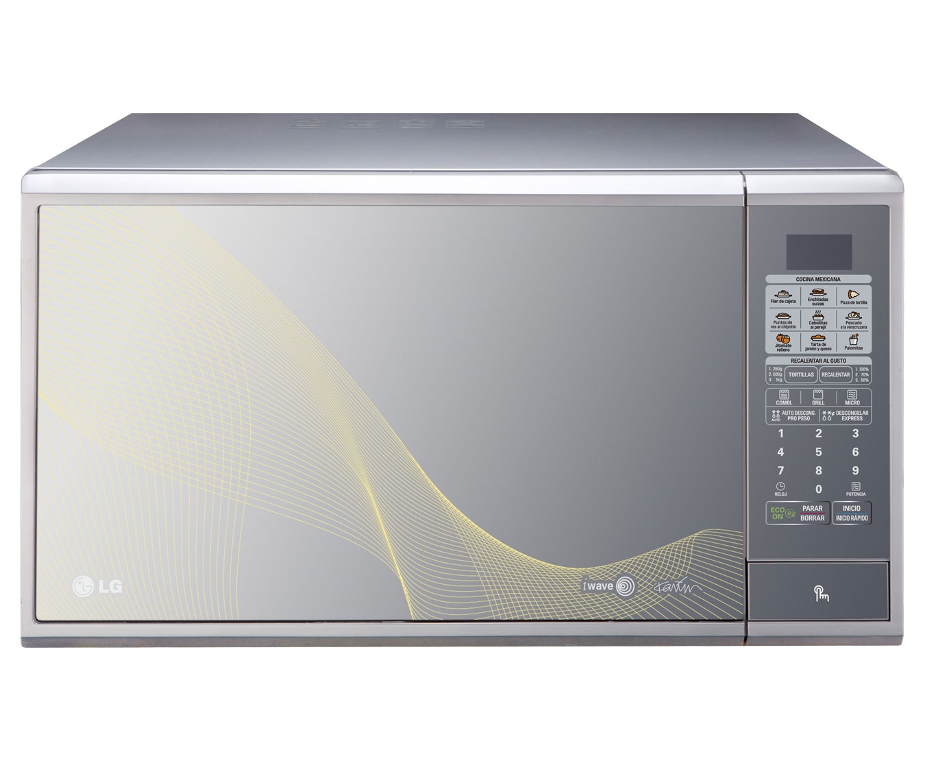 Vista frontal de HORNO DE MICROONDAS LG GRILL 2 EN 1 1.4 PIES³ ESPEJO SILVER MH1443AKS