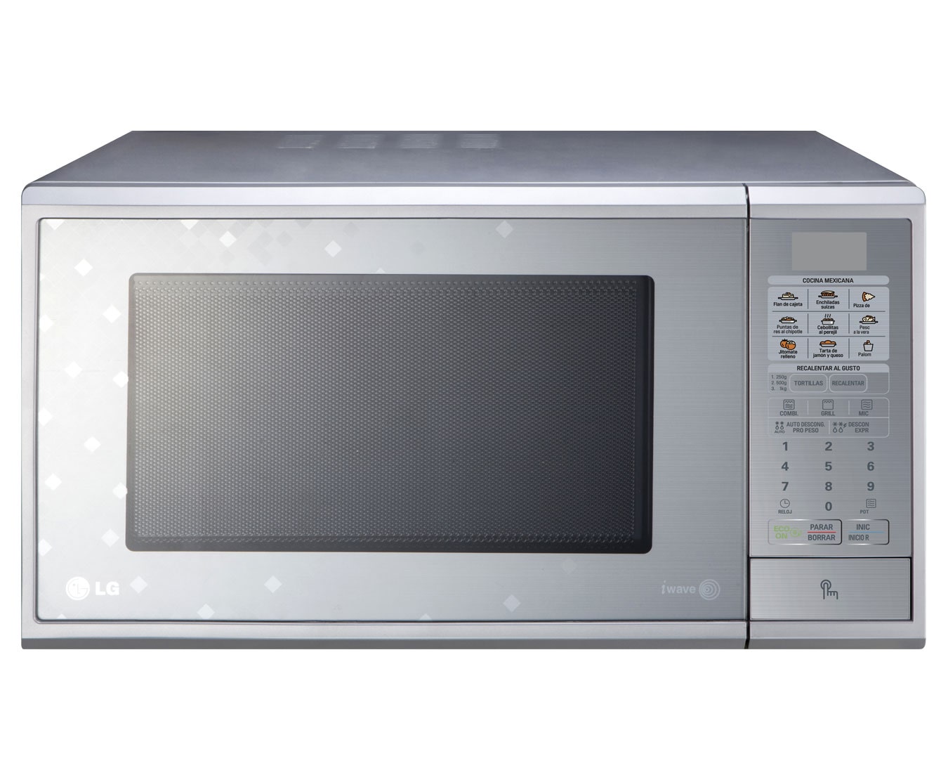 Vista frontal de HORNO DE MICROONDAS LG GRILL 2 EN 1 1.4 PIES³ DIAMANTE SILVER MH1443SAN