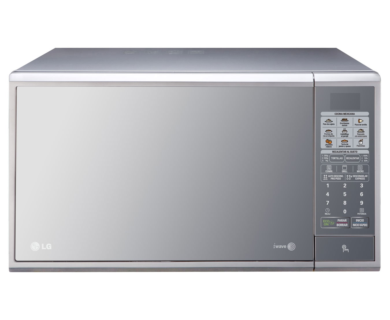 Vista frontal de HORNO DE MICROONDAS LG GRILL 2 EN 1 1.4 pies³ SILVER Y ESPEJO EN PUERTA MH1443SSM