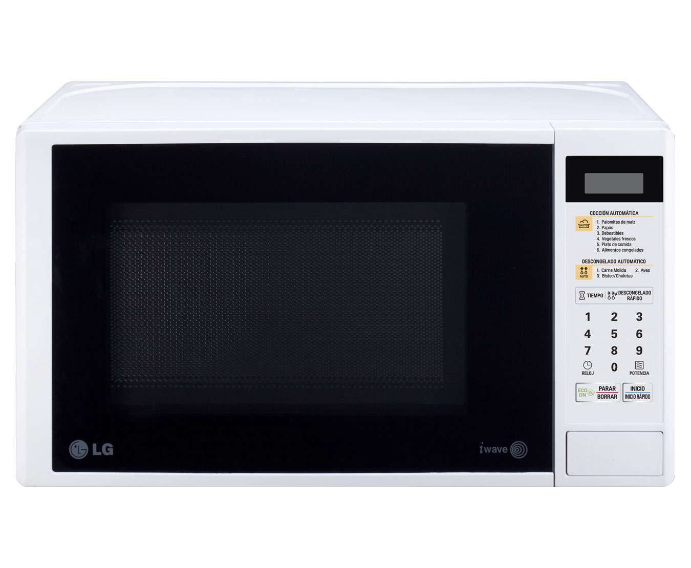 Vista frontal de HORNO DE MICROONDAS LG SOLO 0.7 PIES³ BLANCO MS0742DW