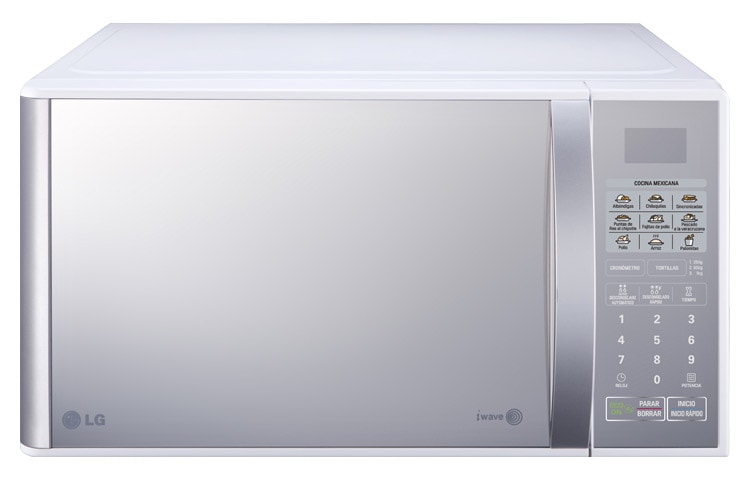 Vista frontal de HORNO DE MICROONDAS LG SOLO 1.1 pies³ ESPEJO WHITE MS1143BWM