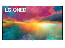 En QNED75, hay una imagen de acuarela con colores púrpura y turquesa esparcidos.