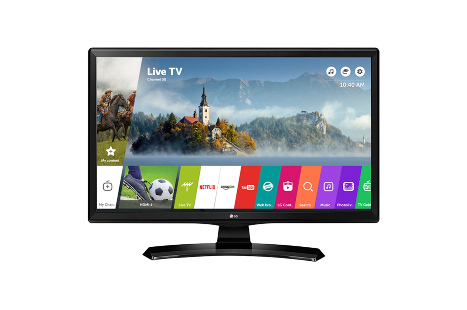 Vista frontal de TV Monitor LG 24" Smart HD, con panel IPS 24MT49S-PU