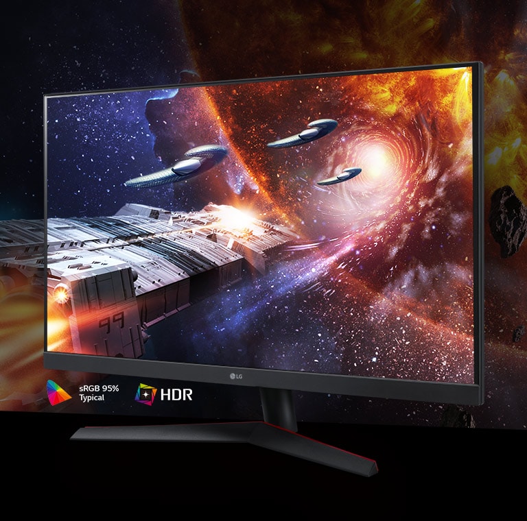 La escena de juego en colores intensos y contraste en el monitor compatible con HDR10 con Srgb 95% (típ.)