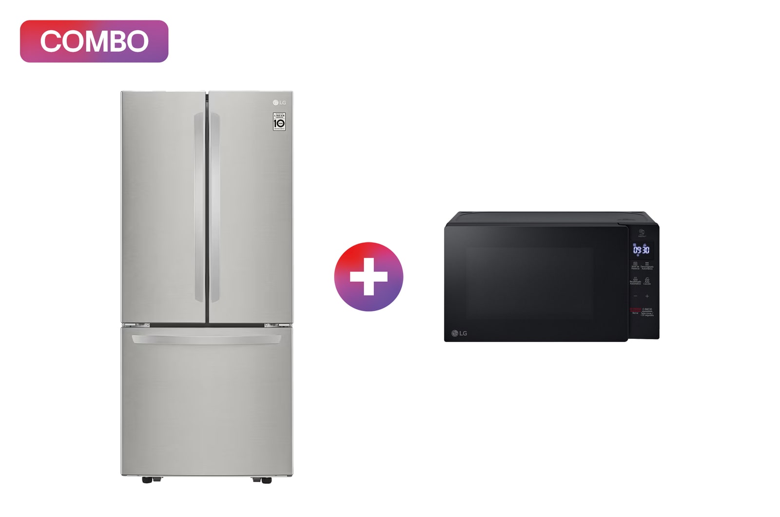 Vista frontal de Refrigerador French Door 22 pies³ Inverter + Horno Microondas NeoChef™ 0.7 pies³ EasyClean GF22BGSK.MS3032
