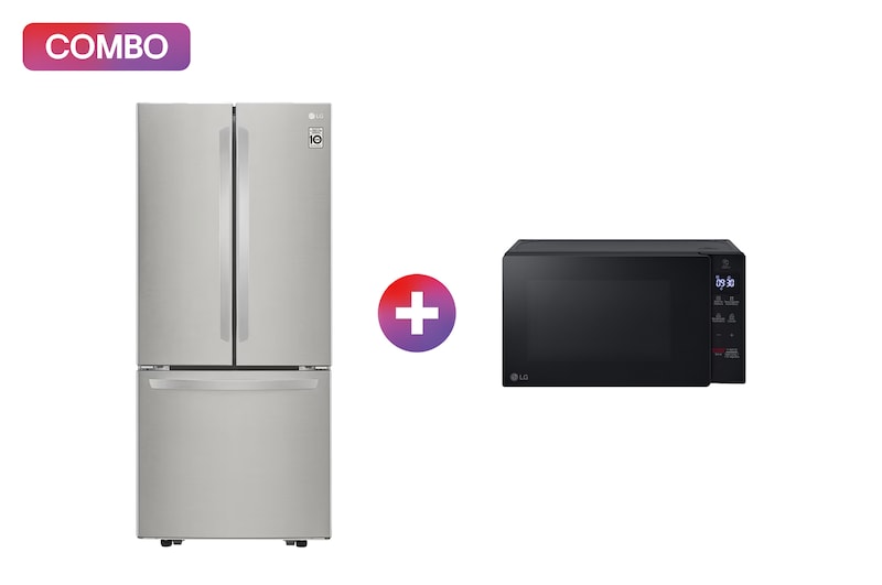 Vista frontal de Refrigerador French Door 22 pies³ Inverter + Horno Microondas NeoChef™ 0.7 pies³ EasyClean GF22BGSK.MS3032
