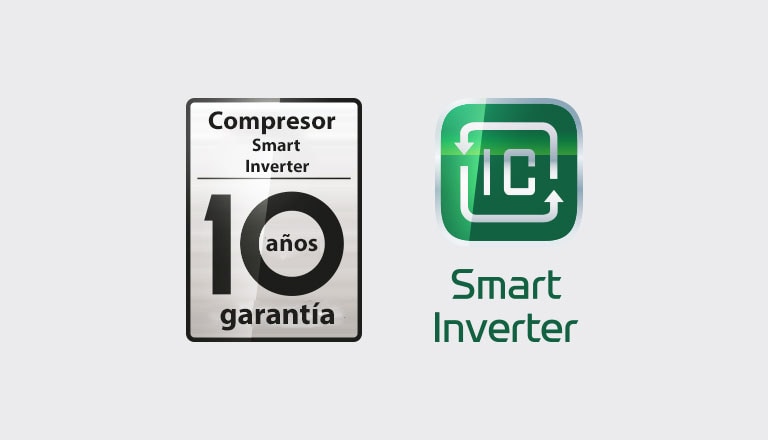 logos de  Smart Inverter Compressor y de los 10 años de garantía