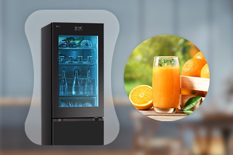 Imagen de refrigerador y jugo frío.	