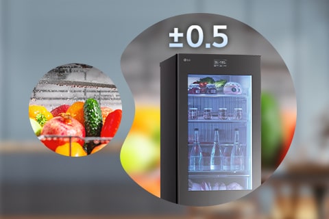 Imágenes de la parte superior del refrigerador y vegetales frescos.	