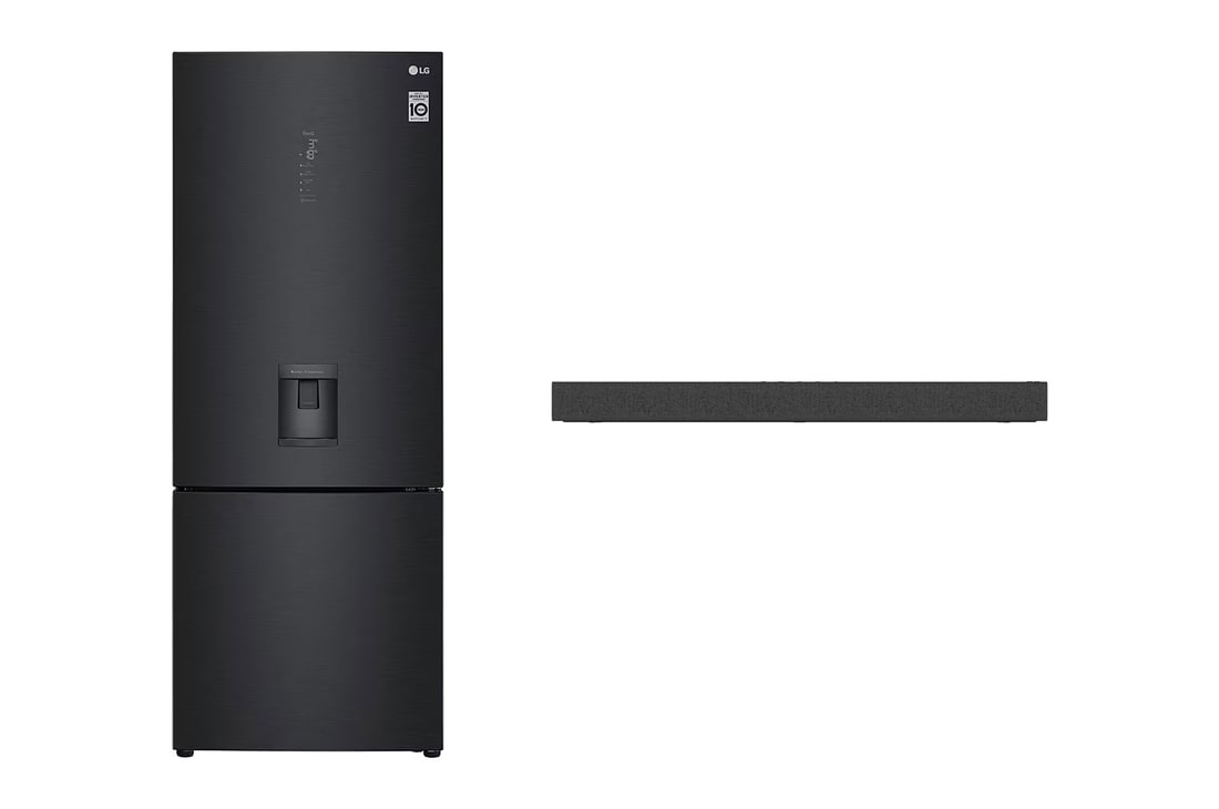 LG Refrigerador Inteligente con Congelador Abajo 17 pies cúbicos - Negro Mate con Despachador de Agua | SMART INVERTER + LG Soundbar SP2, GB45SPT.SP2