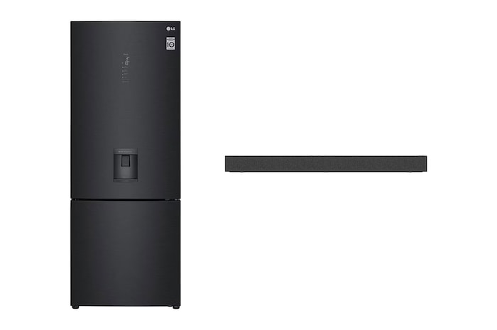 LG Refrigerador Inteligente con Congelador Abajo 17 pies cúbicos - Negro Mate con Despachador de Agua | SMART INVERTER + LG Soundbar SP2, GB45SPT.SP2