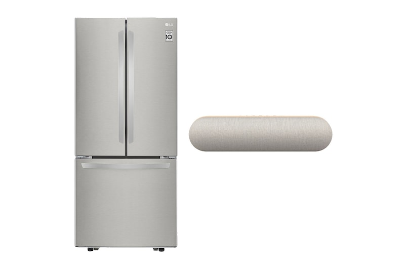 Vista frontal de Refrigerador French Door 22 pies³ Inverter + LG StanbyME Bocina bluetooth XT7S GF22BGSK.XT7S