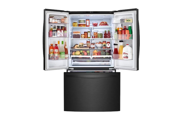 front view top door open with food