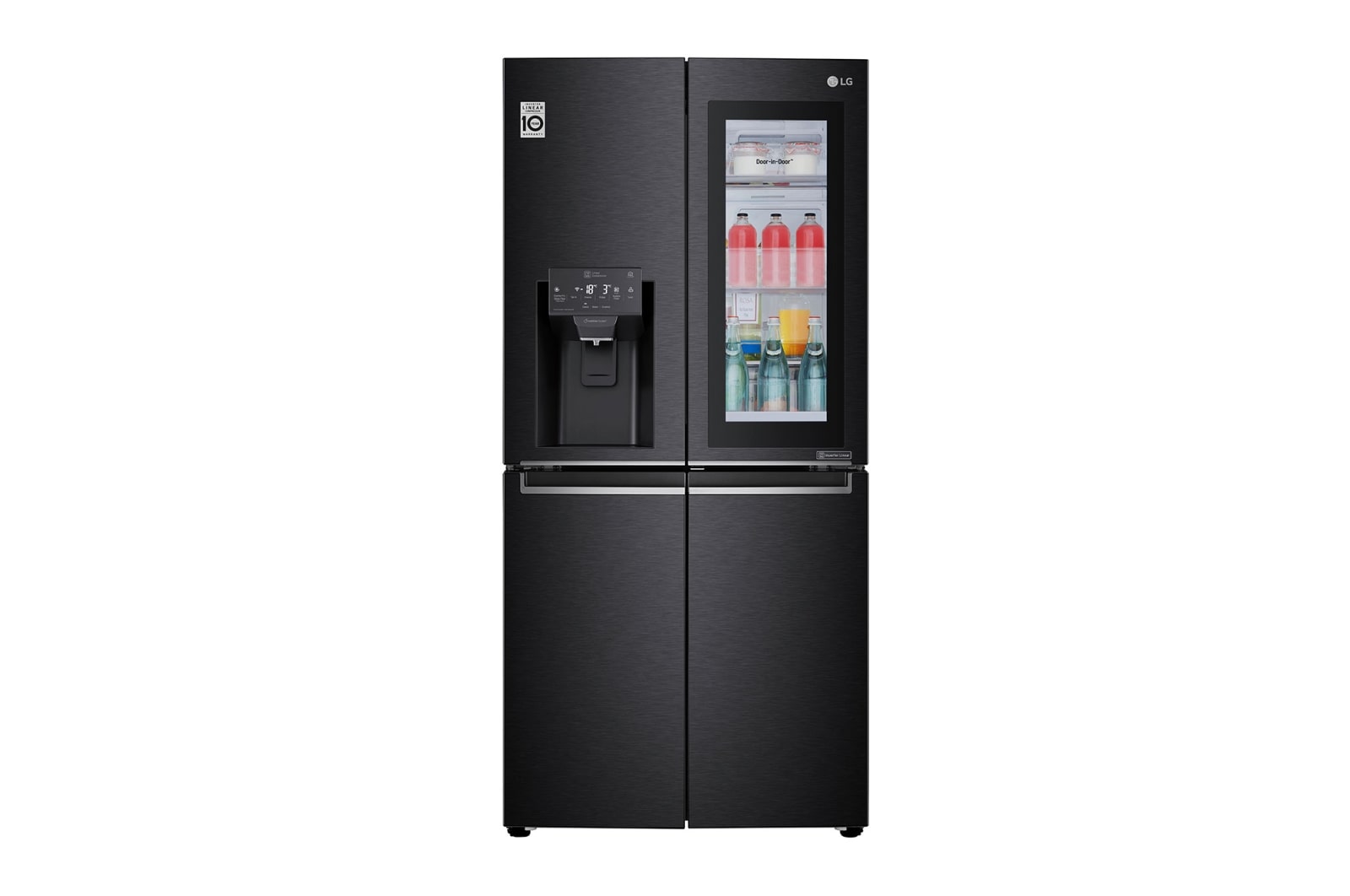 Vista frontal de Refrigerador French Door LG Instaview™ Door-in-Door Inteligente 18 pies cúbicos - Acero Negro Mate con Despachador de Agua y Hielos  | LINEAR INVERTER LM57SXT