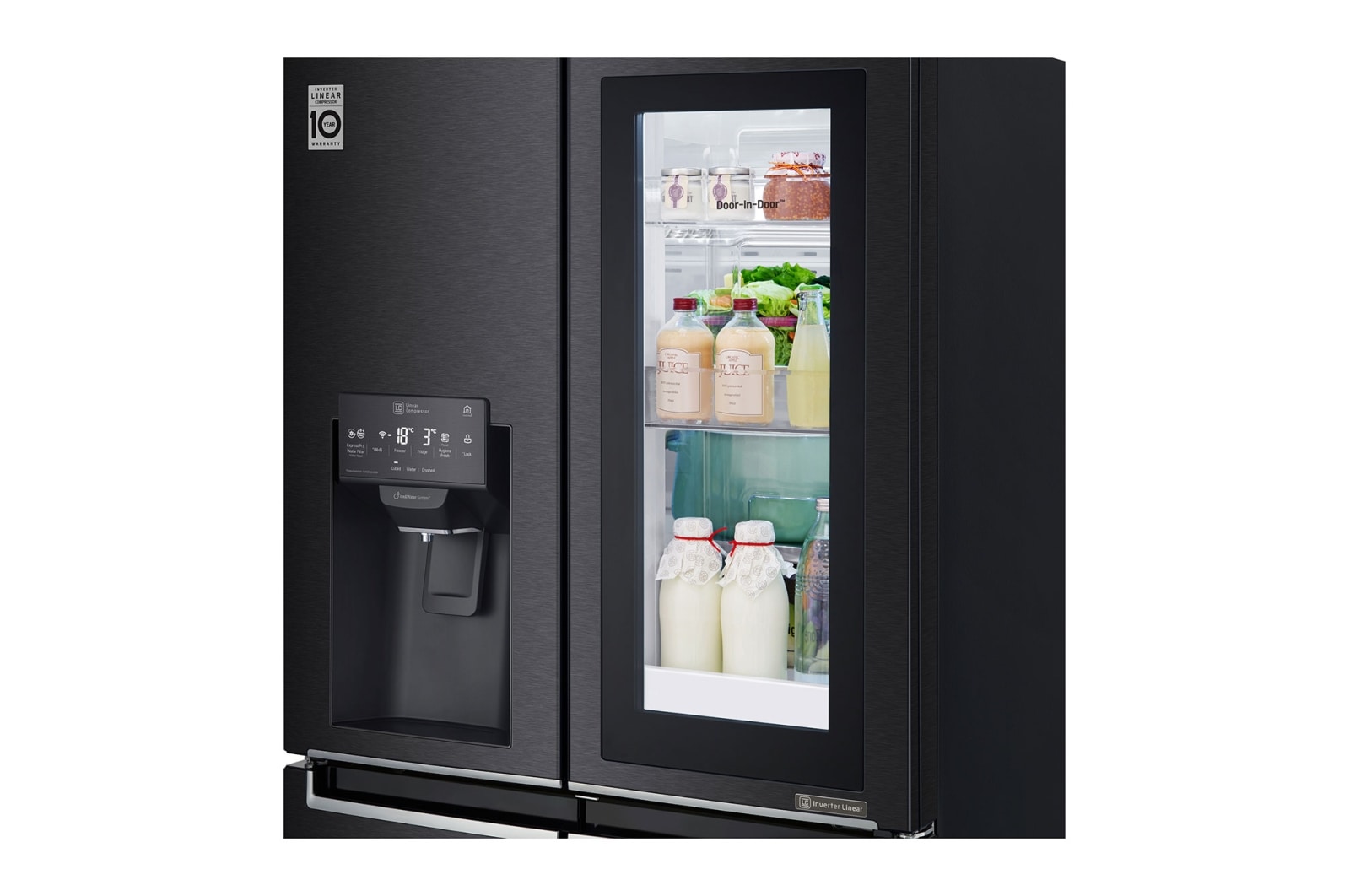 LG Refrigerador French Door LG Instaview™ Door-in-Door Inteligente 18 pies cúbicos - Acero Negro Mate con Despachador de Agua y Hielos  | LINEAR INVERTER, LM57SXT