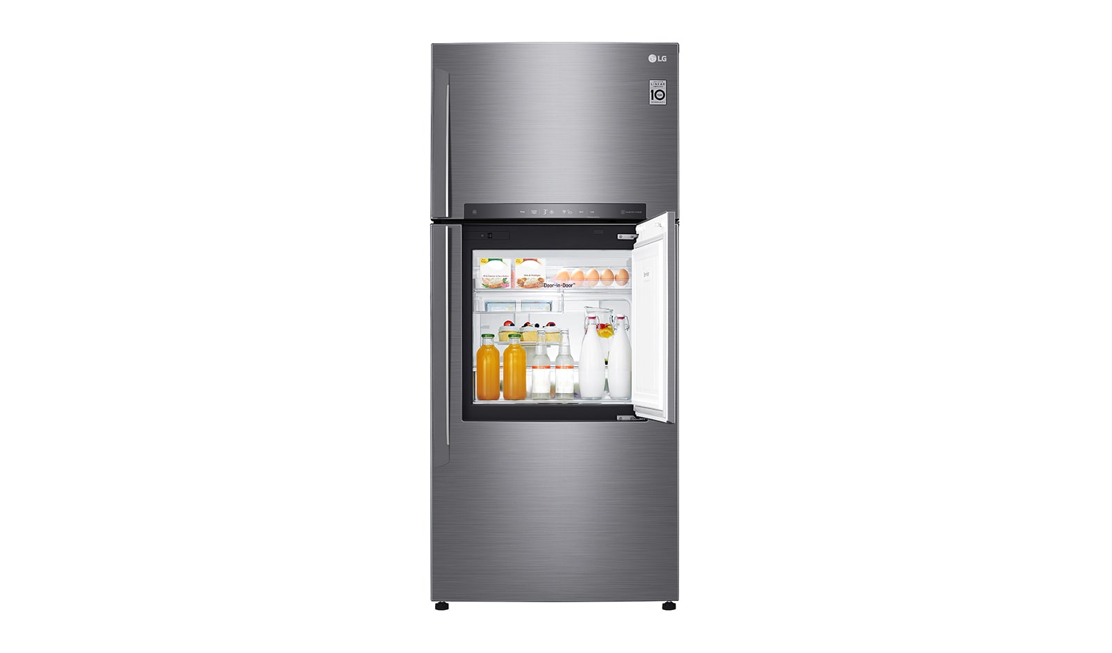 Vista frontal de Refrigerador Top Mount Door-in-Door Inteligente LG ThinQ™ 16 pies cúbicos - Plata con Conectividad ThinQ | LINEAR INVERTER LT44MDP