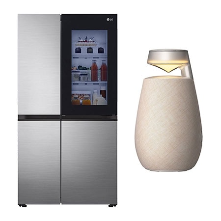 Refrigerador SidebySide 27.83pies³ InstaView™ + LG XBOOM 360 XO2TBE bocina bluetooth con sonido omnidireccional 360° , beige