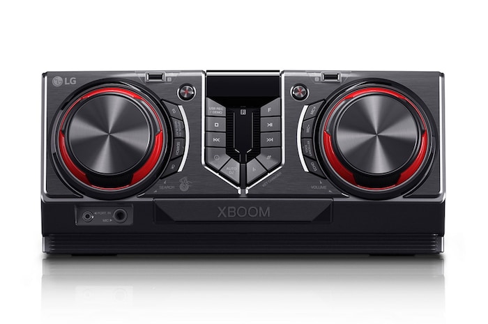 Vista frontal de la LG xboom CJ45 | Bocina Bluetooth | xboom de 720W con Wireless Party Link y Karaoke Star ideal para fiestas