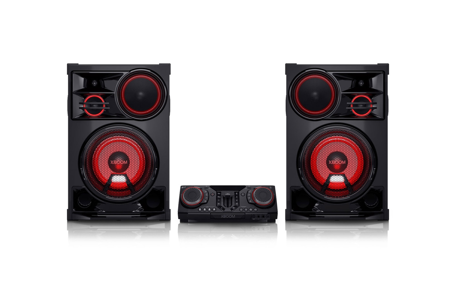 Vista frontal de la LG xboom CL98 | Bocina Bluetooth | xboom de 3,500W con Multi Color Lighting y Karaoke Star ideal para fiestas